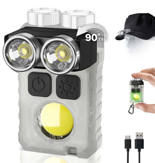 CLAKAP Rechargeable EDC Flashlight, 1200LM Keychain Flashlight with COB Floodlight, 11 Modes Magnetic Small Flashlight 90°Head Swivels Portable Mini Pocket Light with Clip for Camping, Outdoor, Gift