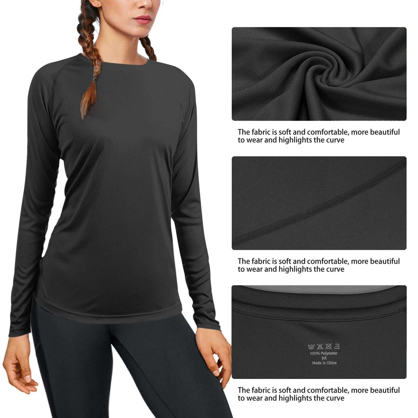isnowood Womens Long Sleeve Rash Guard, UV UPF 50+ Sun Protection Shirts, Quick Dry Lightweight Tops for Swimming Workout Hiking Running