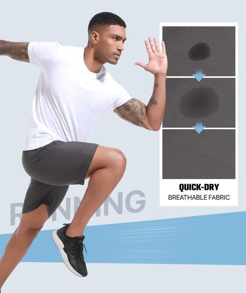 UUMIAER Men's Gym Shorts 7 inch Athletic Short Quick Dry Running Shorts Lightweight Workout Short with Pockets Grey