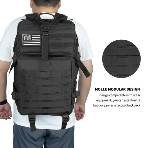 ROGJUK 45L Military Tactical Backpack For Men Highland Assault Large Army Pack 3 Day Molle Bug Out Bag With Water Cup Bag Outdoor Camping Hiking Daypack Black Rucksack