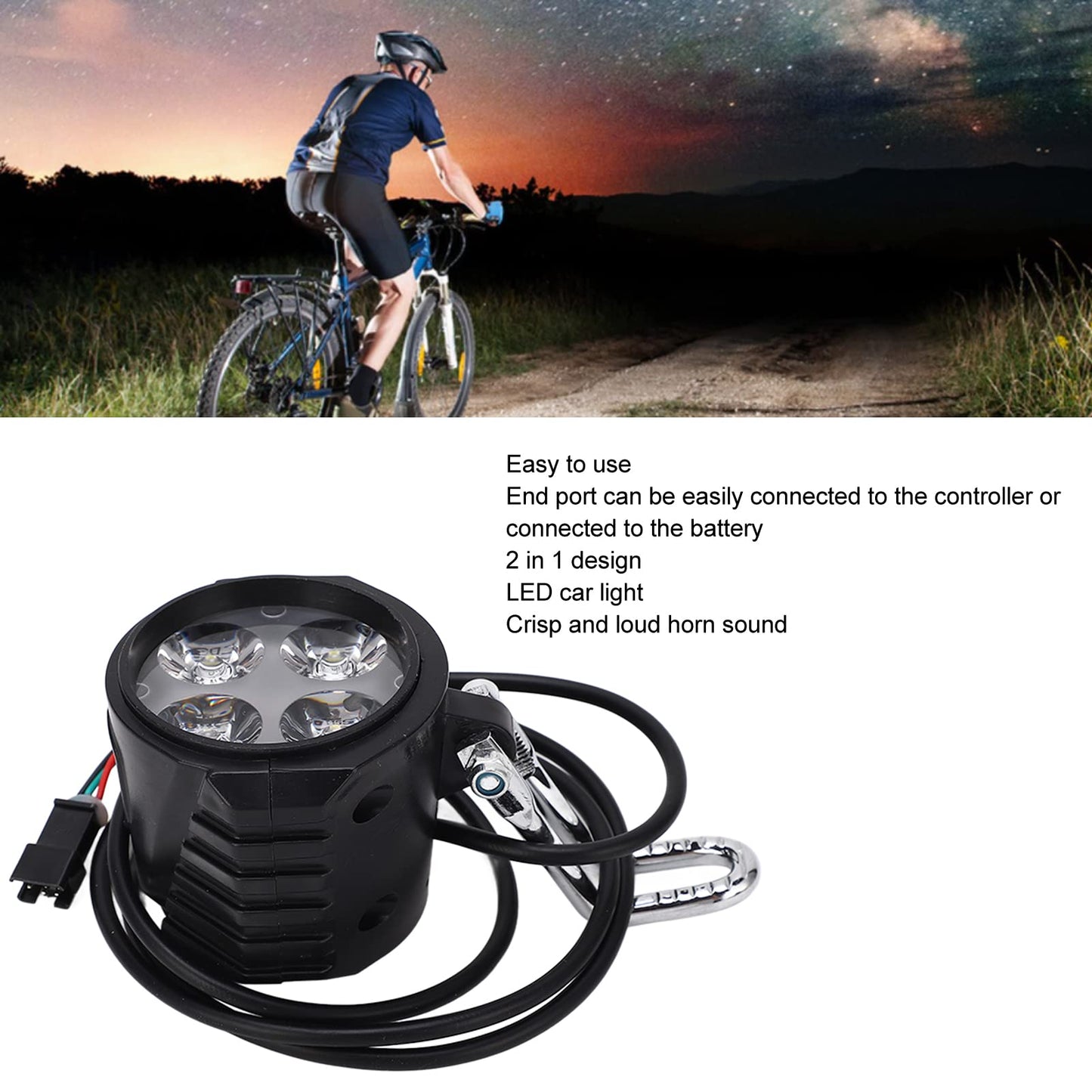 Horoper Electric Scooter Front Light, 10 Inch Ebike LED Headlight 12‑72V 2 in 1 Electric Horn Headlight Universal Lights Horn Headlamp for Cycling Accessories