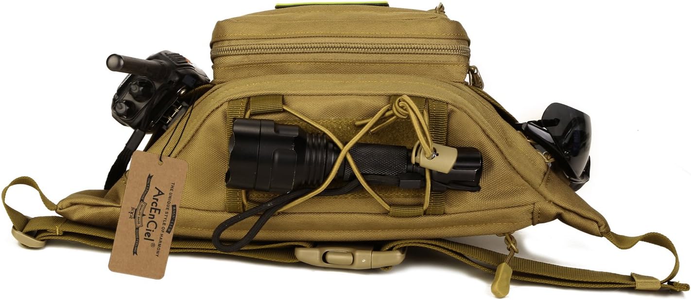 ArcEnCiel Tactical Fanny Pack for Men Waist Bag Military Hip Belt Outdoor Hiking Fishing Bumbag with Patch