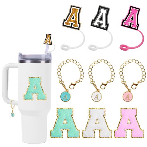 Stanley Cup Accessories Set,3 Pcs 0.4in Straw Cover, Letter Stanley Charm, Letter Towel Stickers Fits 40&30 Oz Tumbler(A)