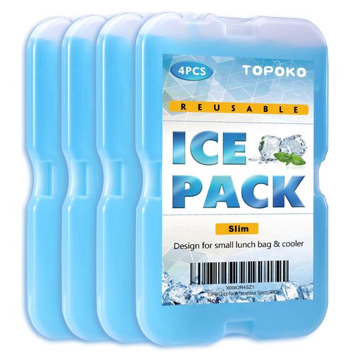 TOPOKO Ice Packs for Lunch Bags, Cooler, Freezer Packs for Lunch Box, Cooler Bag, Slim Reusable & Long-Lasting, BPA-Free, Quick Freeze, Perfect for Picnic, Camping, Beach, Outdoor Sports (4 pack blue)