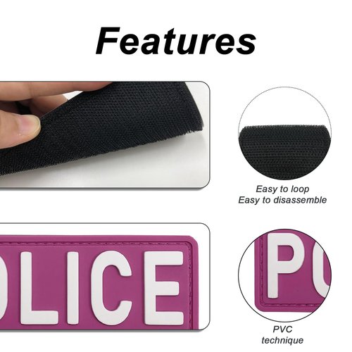 uuKen PVC Police Patch Small 4x1.4 inches Pink Background for Tactical Vest Bags Backpacks Hat Cap (Pink Background)