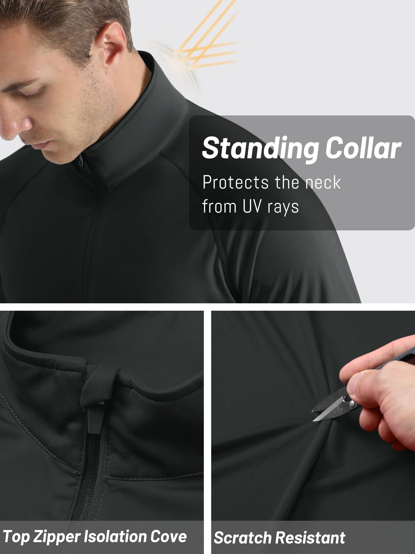 TACVASEN Athletic Shirts Long Sleeve 1/4 Zip for Men Quick Dry Fit Golf Shirts Workout UV Sun Protection Sports Running T-Shirts Black L