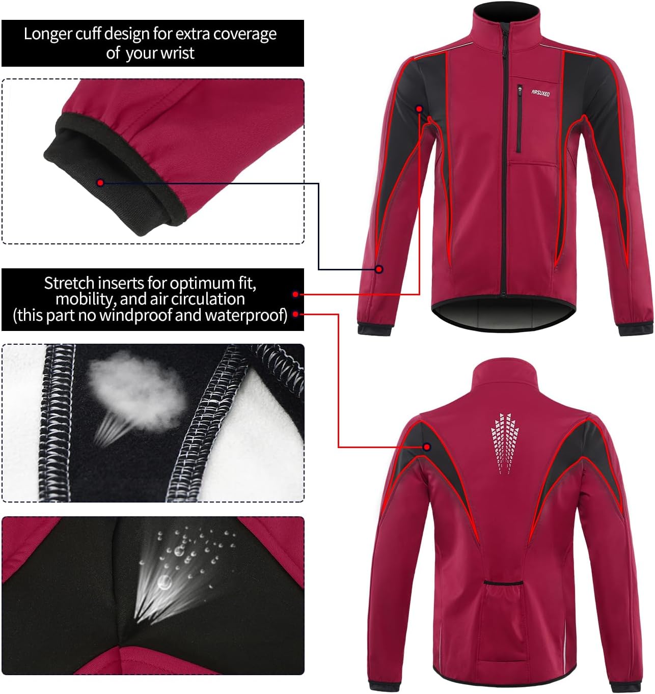 Windproof Waterproof Thermal Cycling Jacket for Winter | ARSUXEO 15K Softshell