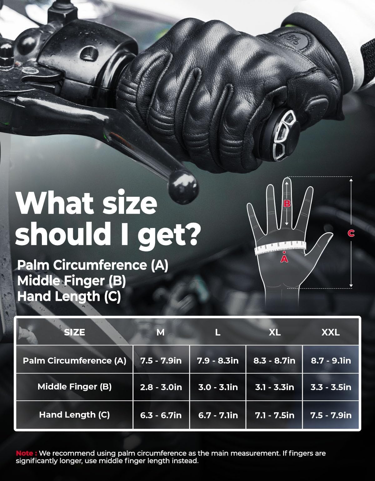 KEMIMOTO Motorcycle Leather Gloves, Sheepskin Protective Gloves for Men and Women, Touchscreen Compatible, Hard Knuckle, Gear for Motorcross Racing Cycling L
