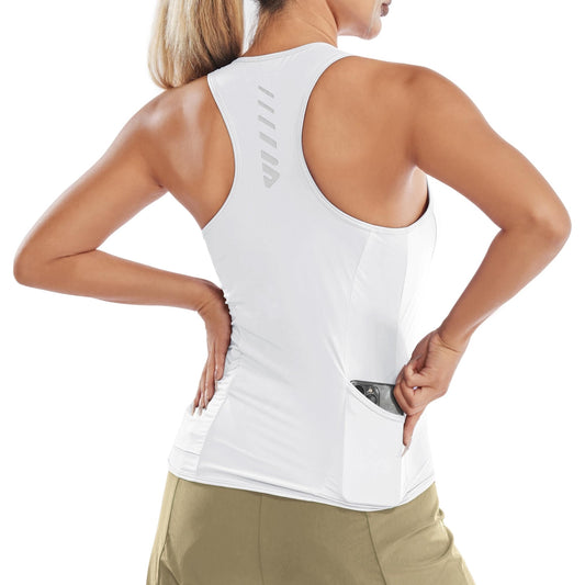 Wulibike Sleeveless Cycling Jersey Women Running Shirts Women Quick Dry Athletic Tank Top With Pockets Beige L