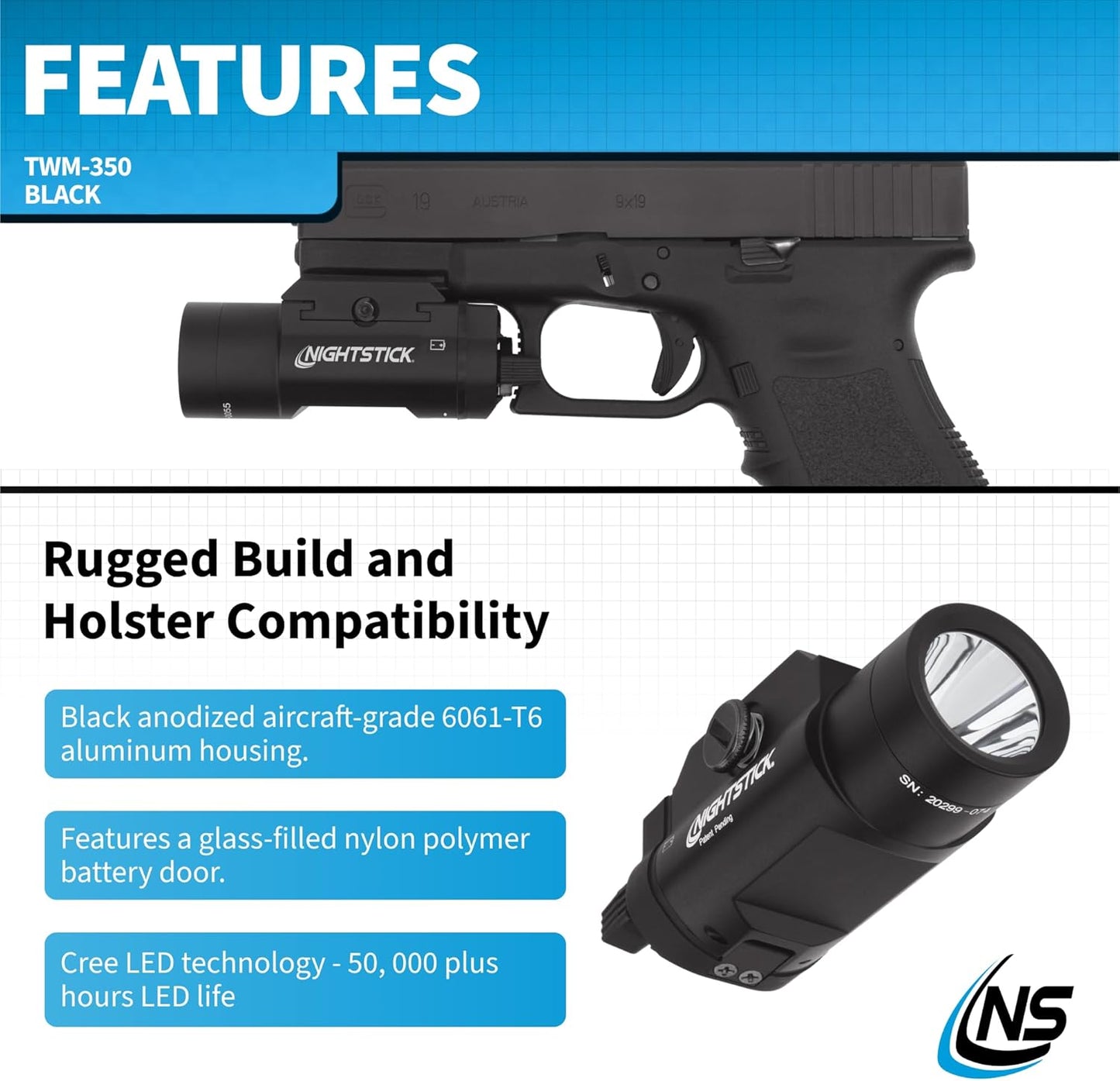 Nightstick TWM-350 Tactical Weapon-Mounted Light, Black