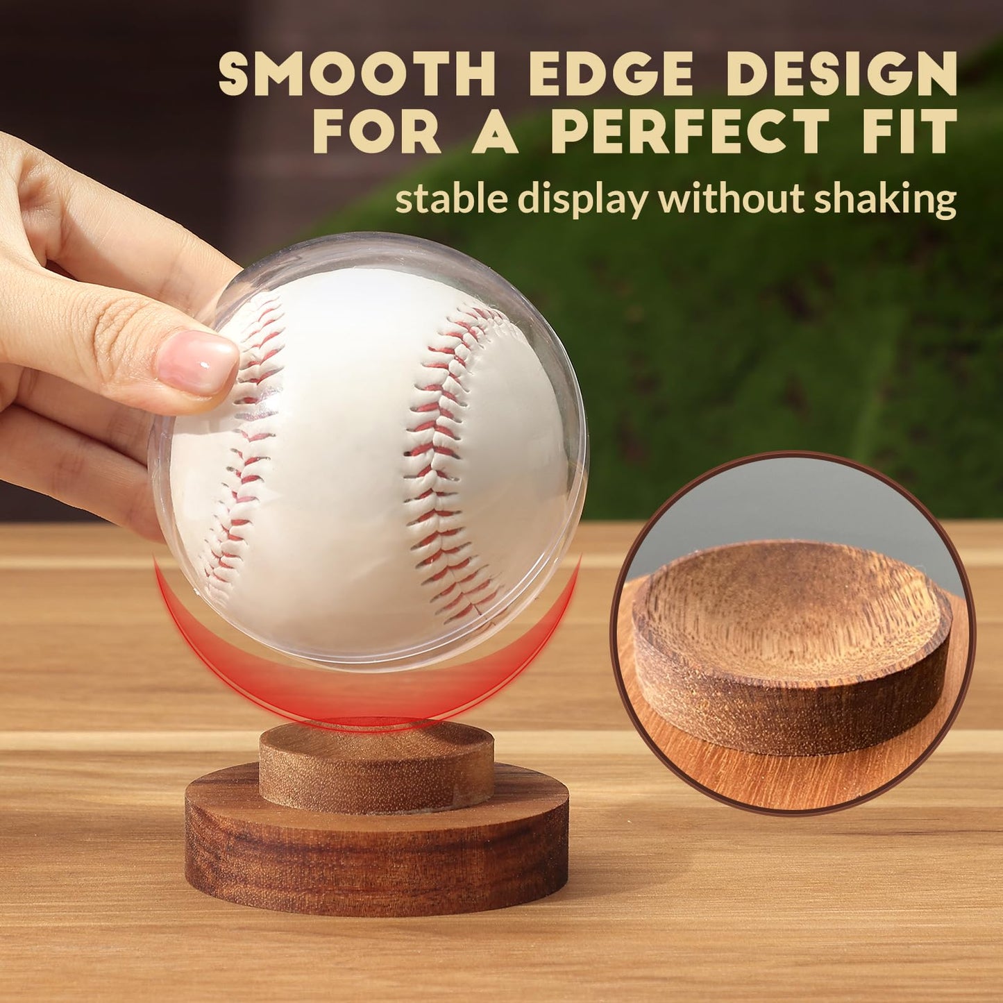 JupDec Baseball Display Case, Round Clear Ball Holder with Wooden Base, Autograph Baseball Stand Box for Single Ball, Acacia Wood, Brown
