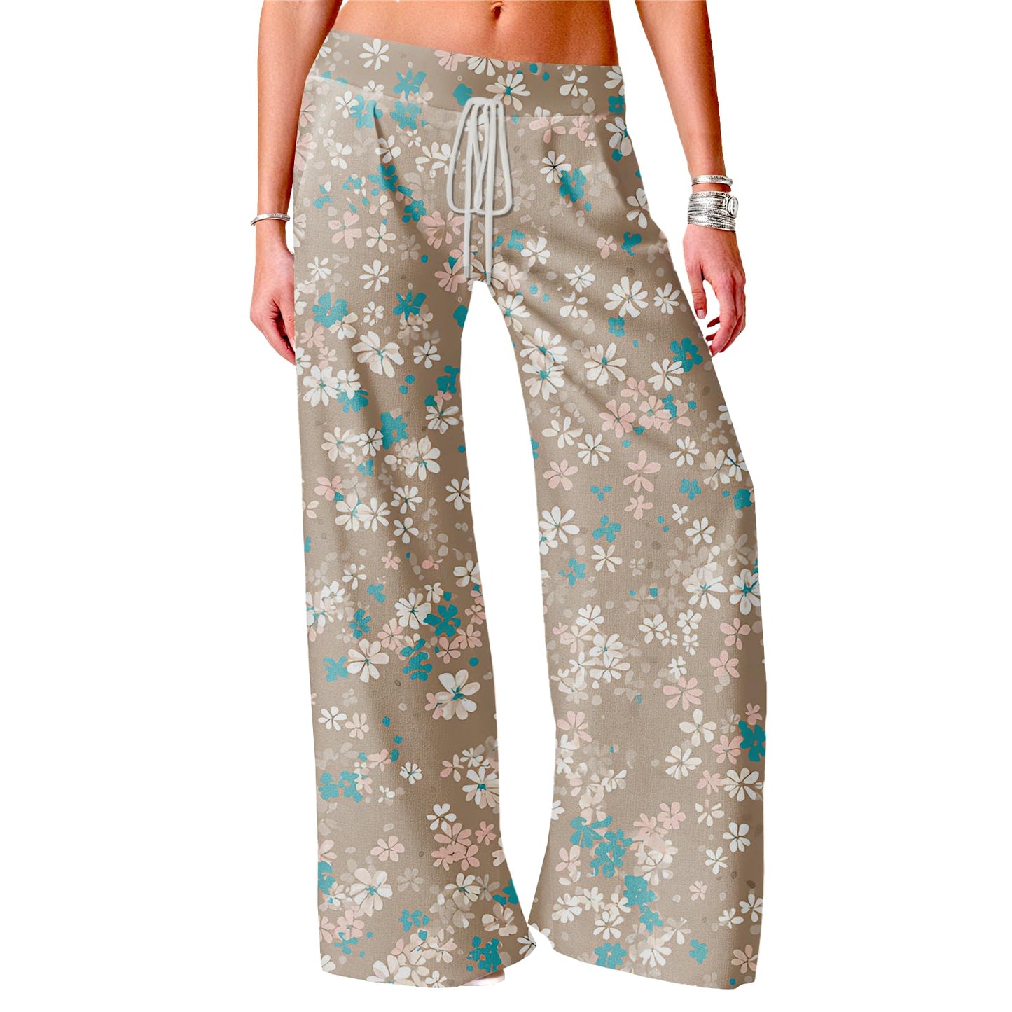 Womens Pants Casual High Waist Wide Leg Palazzo Lounge Pants Fashion Boho Brown Print Lightweight Comfy Stretchy Baggy Trousers Adjustable Drawstring Athletic Yoga Sweatpants with Pockets,L