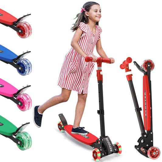 Scooter for Kids 3-12, Kid Scooters with Extra-Wide Deck, 165 lb Capacity, 3 Wheel Lean to Steer Kick Scooter and Height Adjustable Handlebar, Light Up Wheels for Stable Smooth Riding, Xmas Child Gift