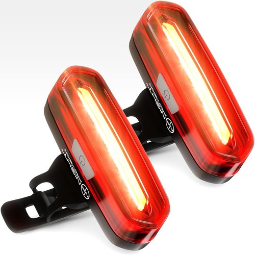 DUO-120 Red & White LED USB-C Rechargeable Bike Light Set Strobe Flashing Front or Rear Safety Warning Road Bike, Mountain Bike, BMX (2 Pack)
