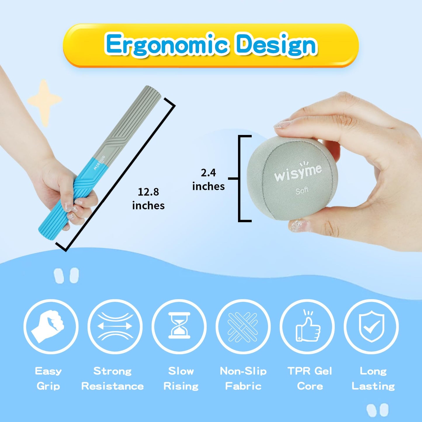 3Pack Stress Balls for Adults & 1Pack Twist Hand Exerciser Bars, Hand Strengthening Grip Ball for Excercise, Hand Therapy & Stress Relief, Resistance Bar Relieves Tendonitis Pain (Grey)