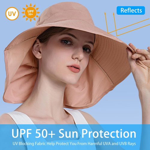 Sun Hat for Women with Neck Flap Ponytail Hole Women Sun Hat Rollable UV Protection Fishing Hat Wide Brim UPF 50+(Purple)
