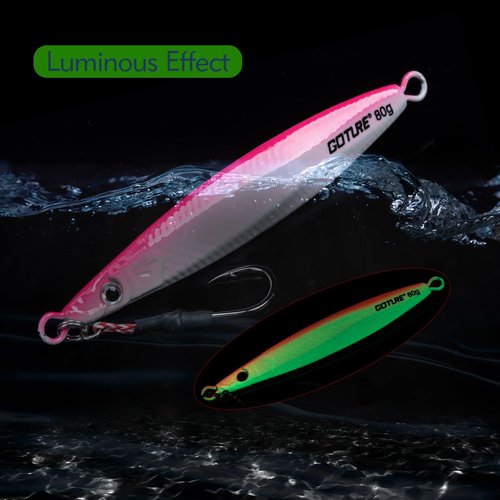Goture Fishing Jigs Saltwater 200g with Assist Hook, Glow Vertical Jigs, Speed Fast Lead Jig Sea Fishing Jigging Spoon Lures for Tuna, Salmon, Sailfish, Striped bass, Grouper Snapper, Kingfish