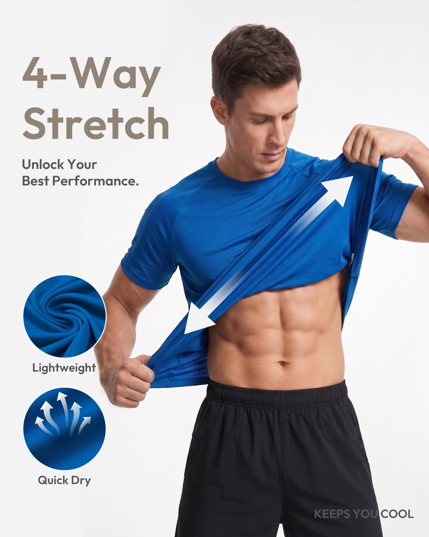 MCPORO Workout Shirts for Men Short Sleeve Quick Dry Athletic Gym Active T Shirt Moisture Wicking 3 Pack Navy, Dark Grey, White Large