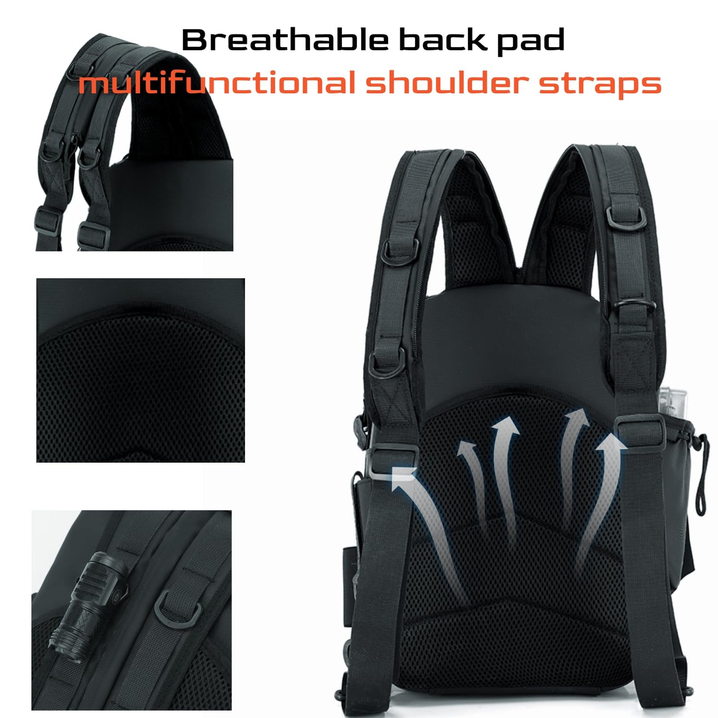 Fishing Backpack Small Tackle Sling Bag - with 2 Rod Holder - Storage Tackle Box, Fishing Gear, Fly Fishing Gifts, Grey, (Only Bag)