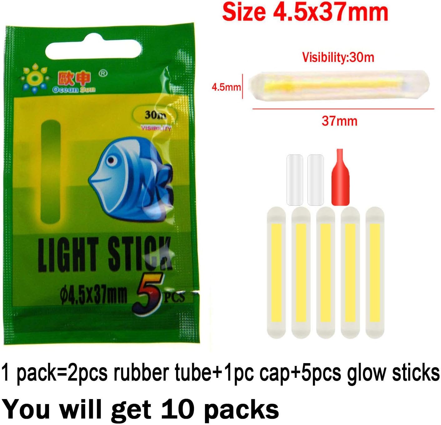 QualyQualy Fishing Glow Sticks for Bobbers 1" 1.5" 2" 3" Fishing Bobber Lights, Fishing Rod Bell Alarm Lights, Bobber Glow Sticks Bulk Kit 10-250Pcs