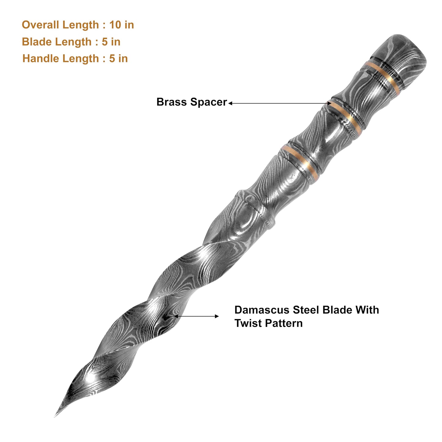 HUNTFORGE Custom Handmade Damascus Tri Edge Knife with Sheath Tri Edge blade,steel Knife- 10 Inches Knife With Sheath, Best Hunting Knife