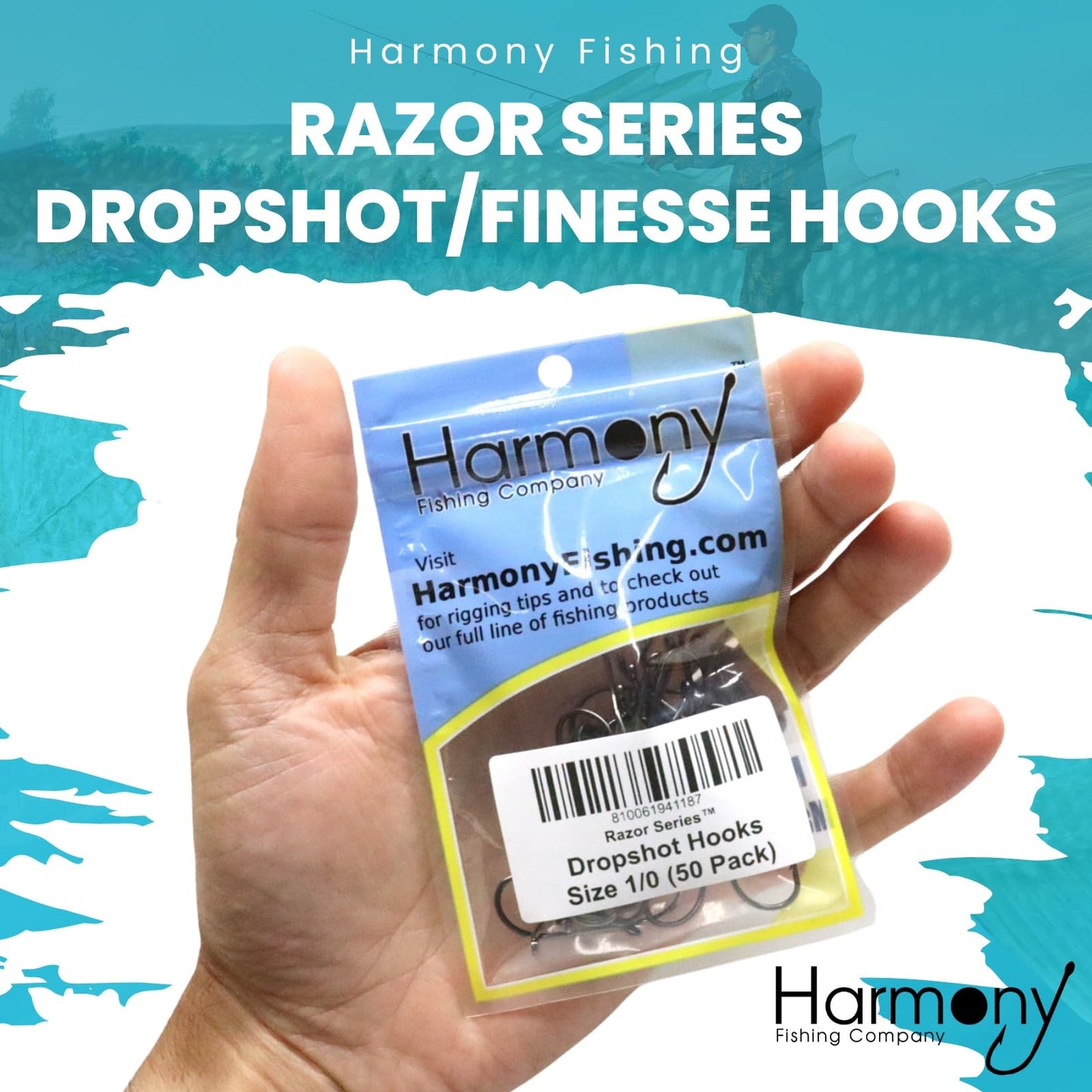 Harmony Fishing - Razor Series Finesse Dropshot Fishing Hooks (Size 1/0 (50 Pack))