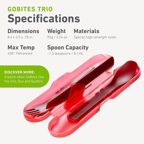 Humangear Gobites Trio Set - Red Portable Utensils for Travel & Outdoor Dining