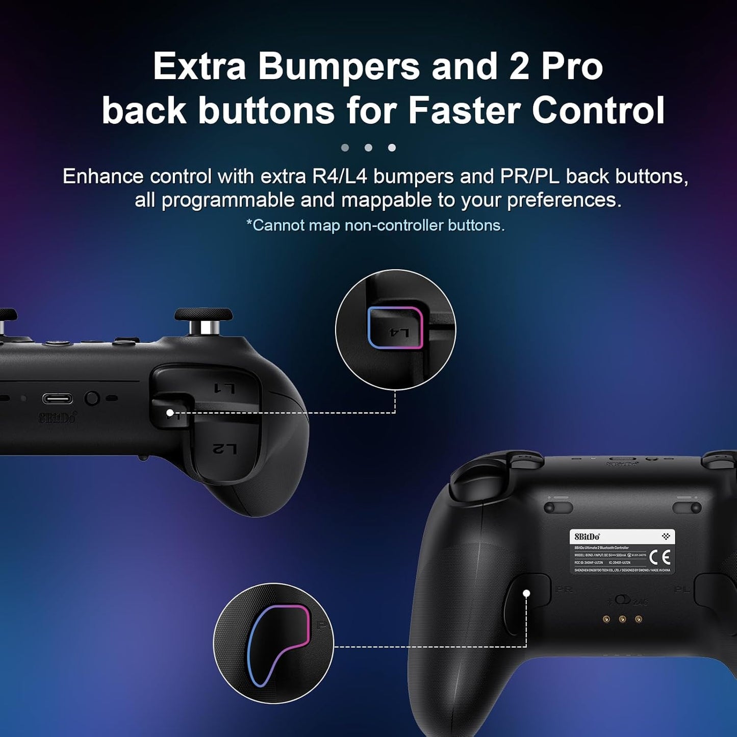 8BitDo Ultimate 2 Bluetooth Controller for Switch, Switch 2, PC&Windows,Switch Pro Controller with TMR Joysticks,Tactile/Hall Triggers,Programmable L4/R4 Bumpers,2 Back Paddle Buttons,RGB Ring,Yellow