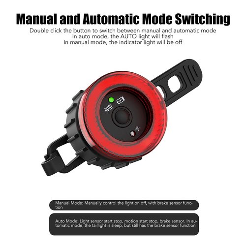 Sensing Tail Light, and Sensitive Brake LED Rear Light, USB Charging, IPX5 Waterproof, for Road Mountain Bikes