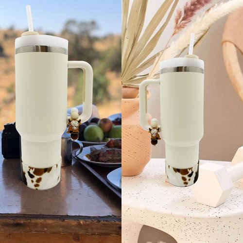 WAFOIRO Brown Highland Cow Silicone Boot Tumbler Handle Decor Cow Print Water Bottle Accessories for 30oz&40oz Stanley Protective Bottom Cover Sleeve（Cowhide）