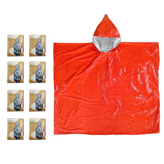 King Mills Plus Size Emergency Poncho, Mylar Poncho with Hood, Ideal Use as Emergency Blanket for Car, Mylar Emergency Blanket in Camping, Hiking, and Outdoor Activities, 8PK