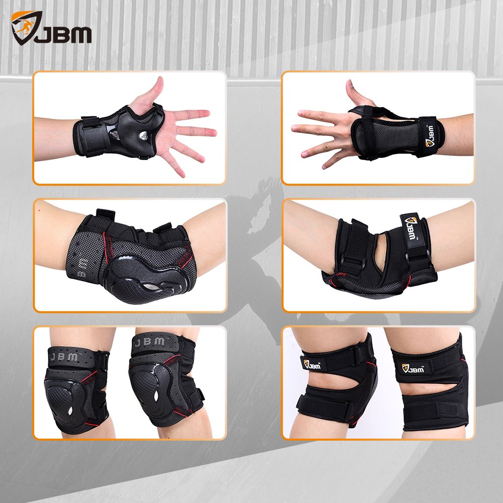 JBM Protective Gear Set for Teens & Adults - Knee Pads, Elbow Pads & Wrist Guards for Biking, Skateboarding & Scootering