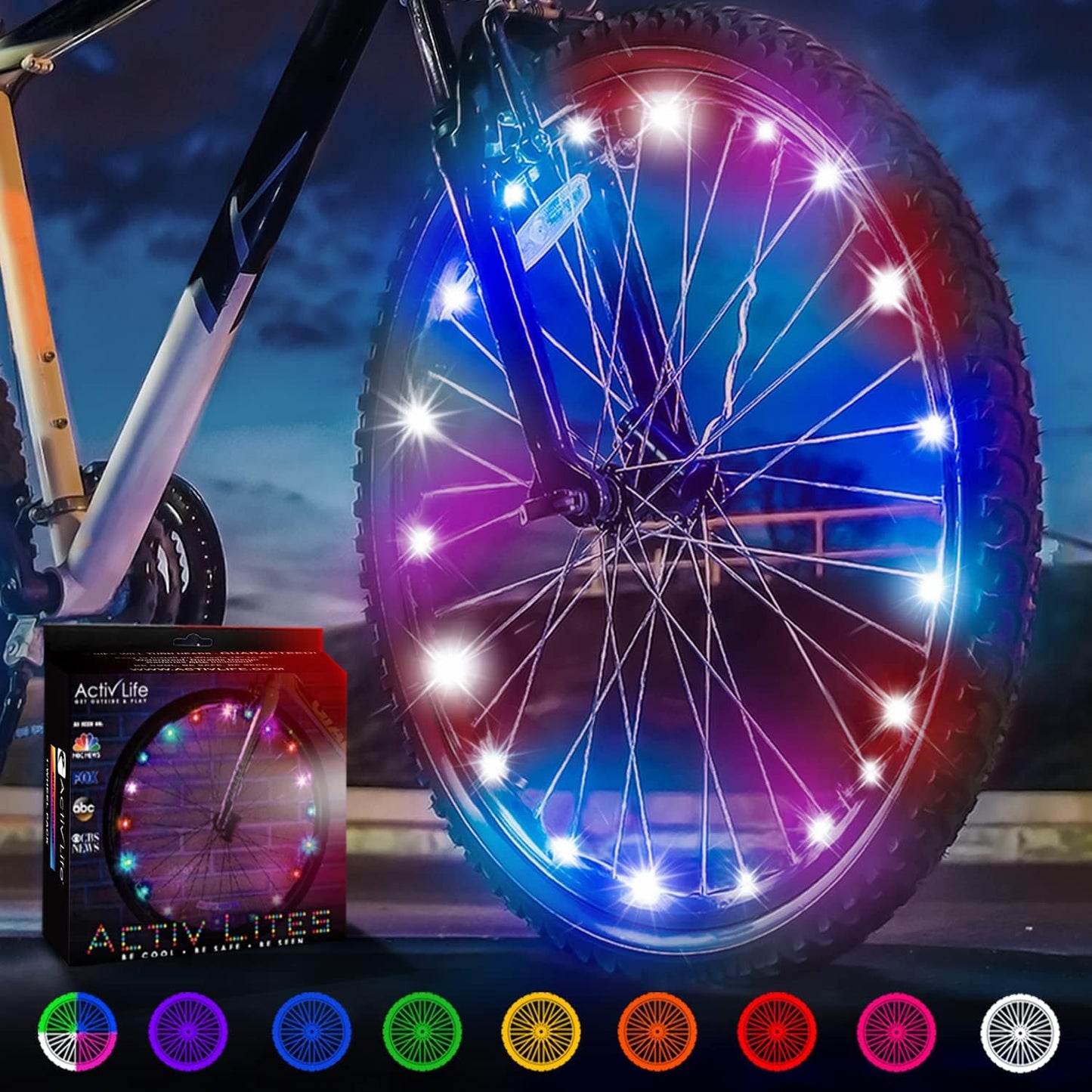 Activ Life LED Bike Wheel Lights with Batteries Included, Get 100% Brighter and Visible from All Angles for Ultimate Safety & Style (1 Tire Pack, Multicolor)