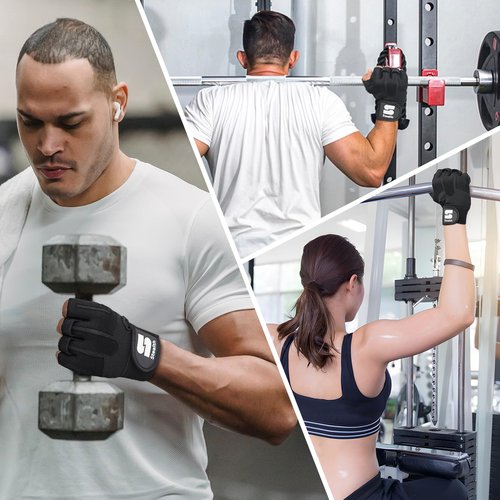 Stealth Sports Weight Lifting Workout Gloves Men Women Non-Slip Gel Padded Grip Full Palm Protection for Pull ups Gym Training Fitness Weightlifting Bodybuilding Exercise Gloves,R7 - Black (L), Large