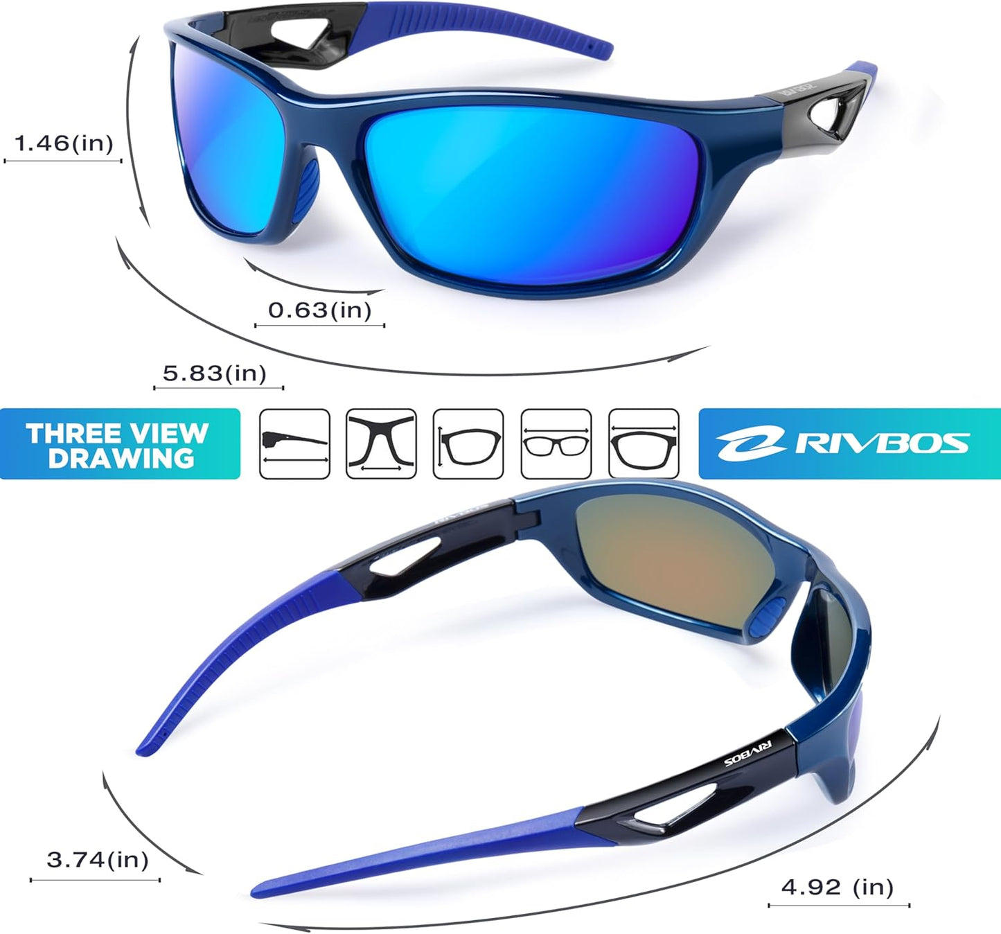 RIVBOS Polarized Sports Sunglasses for Men & Women - TR90 Frame for Cycling, Fishing, Running