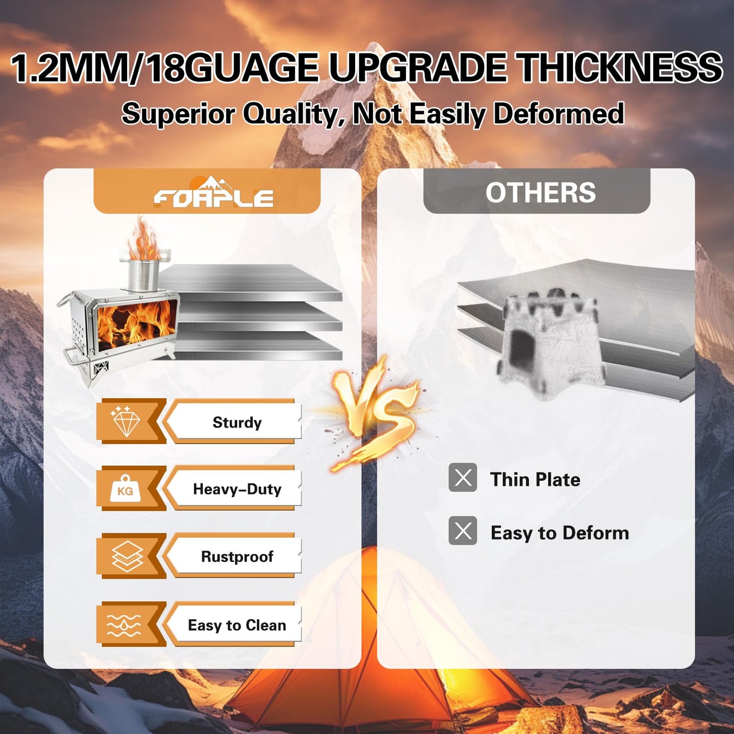 FOAPLE Outdoor Portable Wood Burning Stove，Mini Camp Oven, Camping Stove portable for Cooking, Stainless Steel Wood Burning Stove with Bag, Heat Insulation Pad, Gloves, Wood Stove for Hiking BBQ