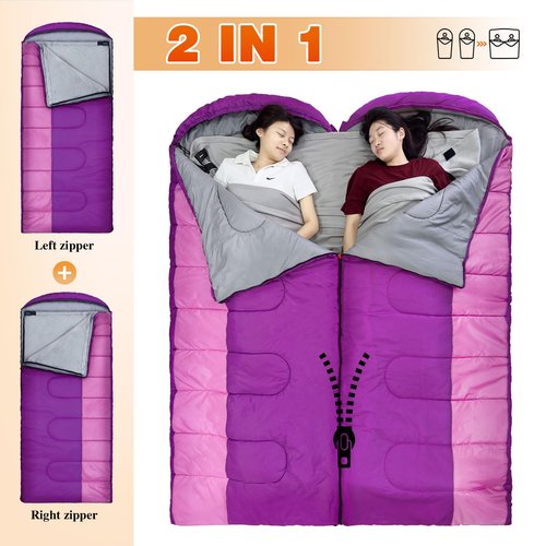 WKFAMOUT 0 Degree Sleeping Bags Waterproof with Fleece Liner XL for Adults Machine Washable Cold Weather Sleeping Bag with Compression Sack for 4 Season Camping