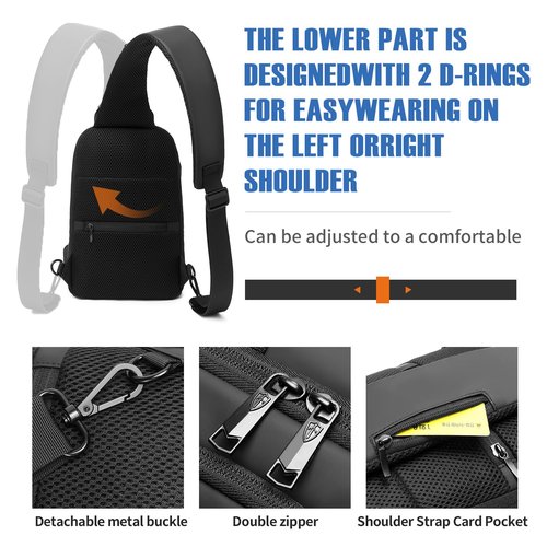 Victoriatourist Sling Bag for Men Women Shoulder Crossbody Backpack Bags With USB Charging Port, Holds 9 Inch Ipad Water Resistant Daily Travel Hiking Chest Bag Casual Daypack, Black