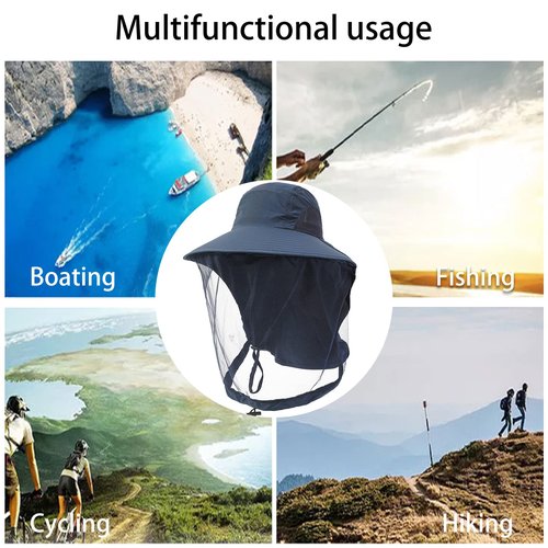 VIPITH Mosquito Net Hat, Safari Hat Sun Hat Mosquito Head Net Hat Bucket Hat Fishing Hat with Net Mesh for Outdoor Fishing Hiking Gardening Men Women
