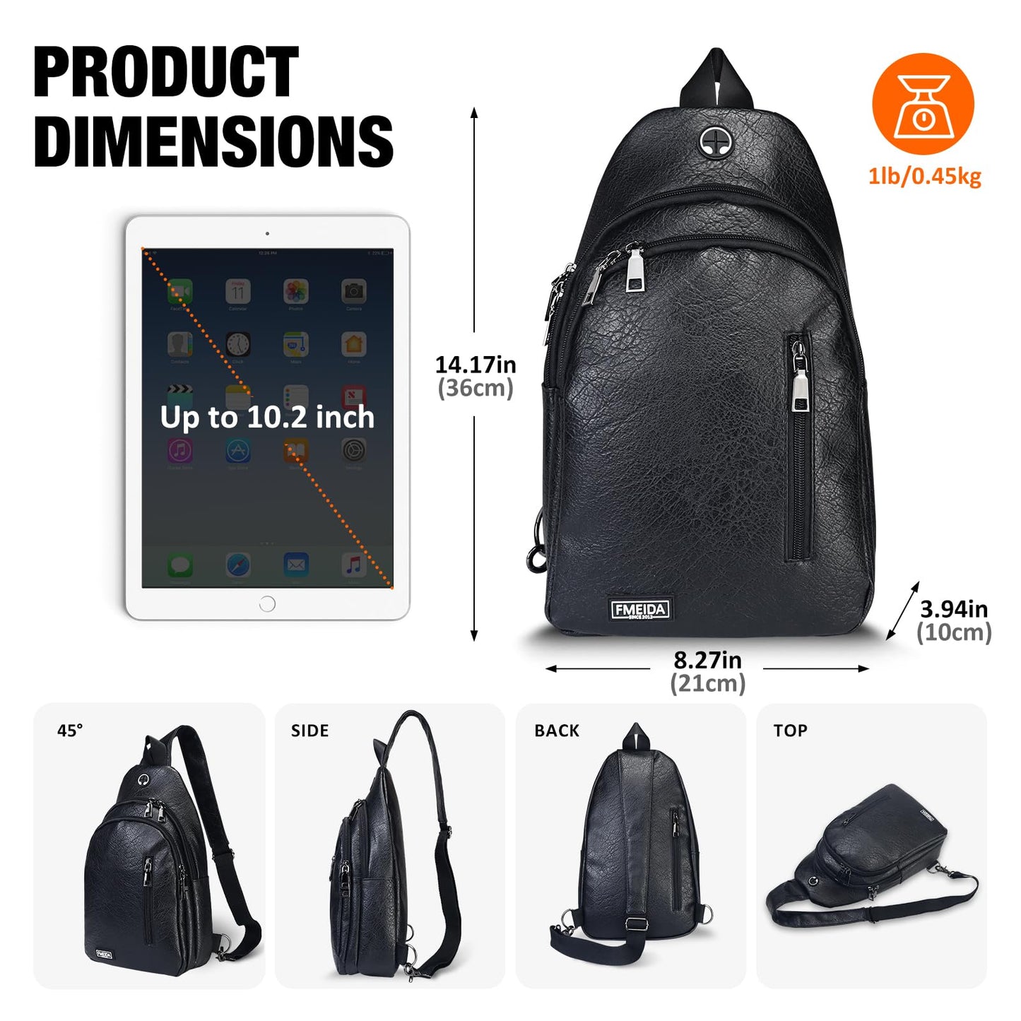 Fmeida Sling Bag for Women, Anti-Theft Crossbody Bag for Women, Sling Backpack Casual Daypack with Convertible Strap - Black