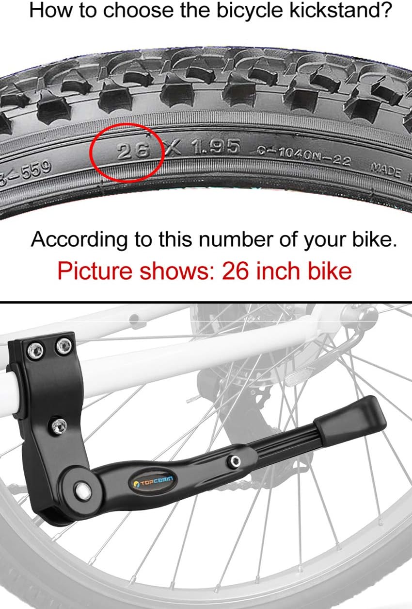 Bike Kickstand Adjustable Aluminium Alloy Bicycle Kickstand Bike Side Kickstand Fit for 22" 24" 26" 28" Mountain Bike Road Bike/BMX/MTB (Black for 22-24-26-27-28 inch bike)