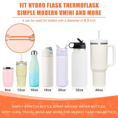 VIKIZUES Water Bottle Handle for Stanley, Soft Silicone Water Bottle Holder, Sling, Carrier with Strap, Fits Most 8-40oz Water Bottles, Compatible with Stanley Cup Accessories (Orange)