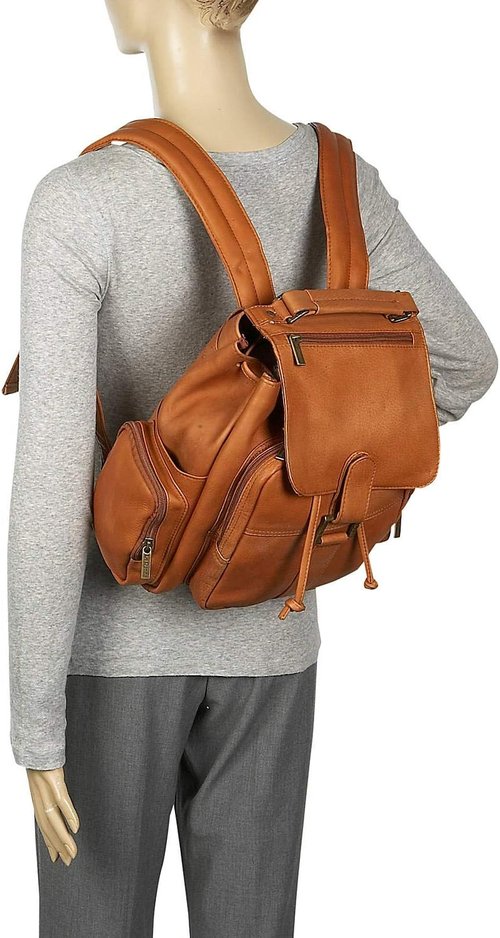 Le Donne Leather Classic Multi-Pocket Backpack – Premium Full-Grain Colombian Vaquetta Cowhide Leather Backpack,15”, Cafe