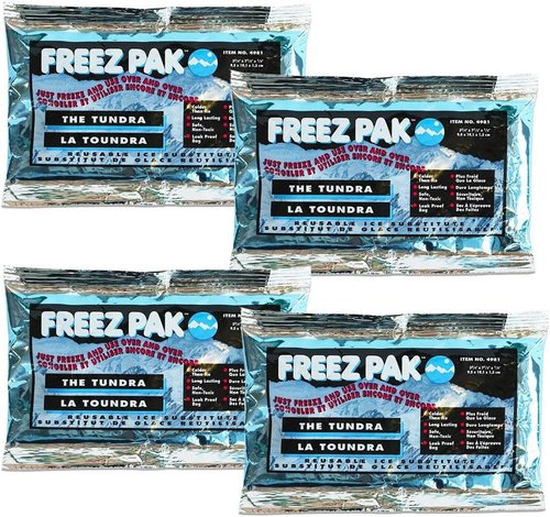 Lifoam 4 Pack Reusable Blue Rectangular Gel Cold Pack - The Tundra 3 7/8 x 8 3/4 x 1/2