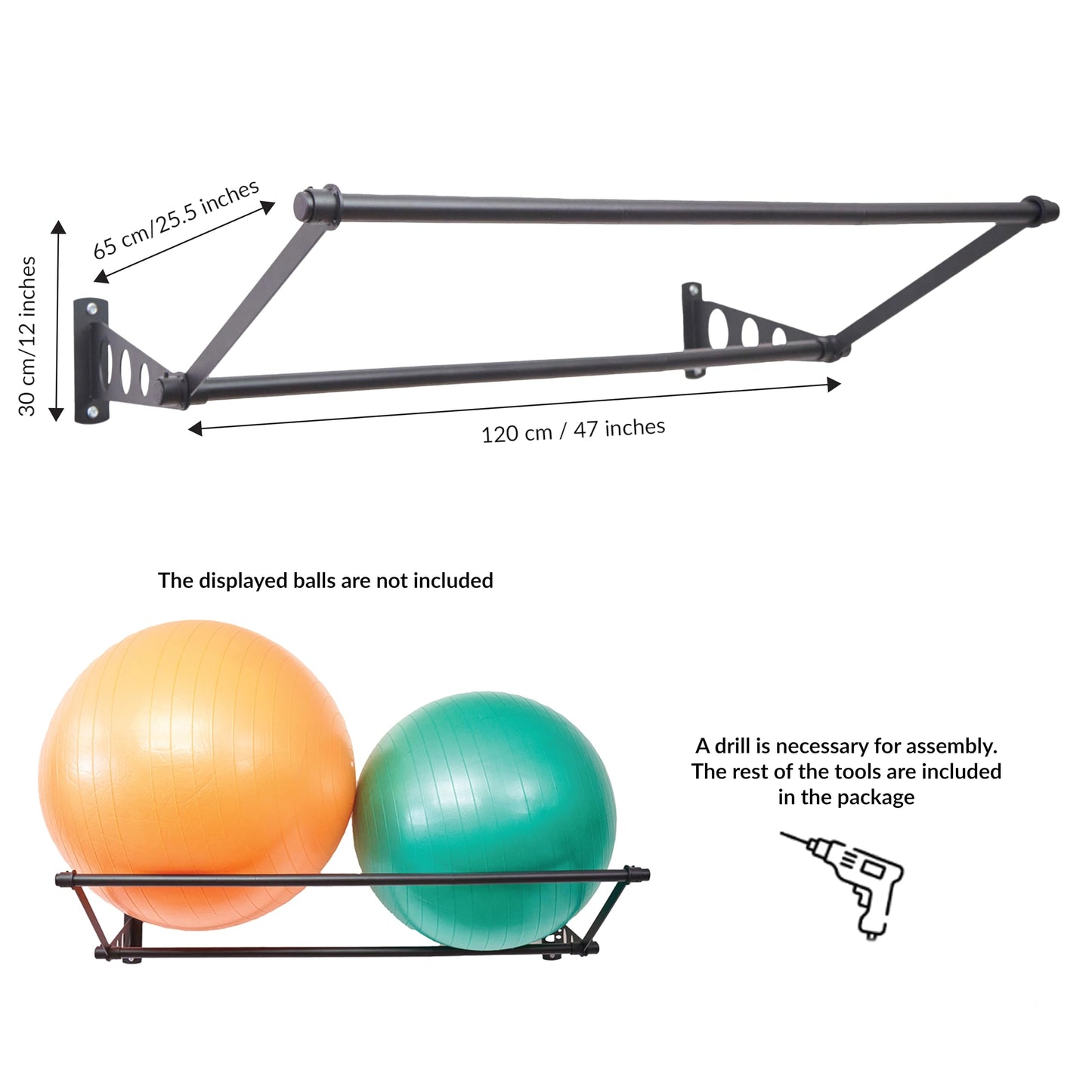 Exercise Ball Holder | Organize Your Space | Wall Mounted Rack | Yoga Stability Ball Holder | Exercise Wall Mount | Fitness Ball Rack | For Gyms, Studios, Home Gyms | Matte Black
