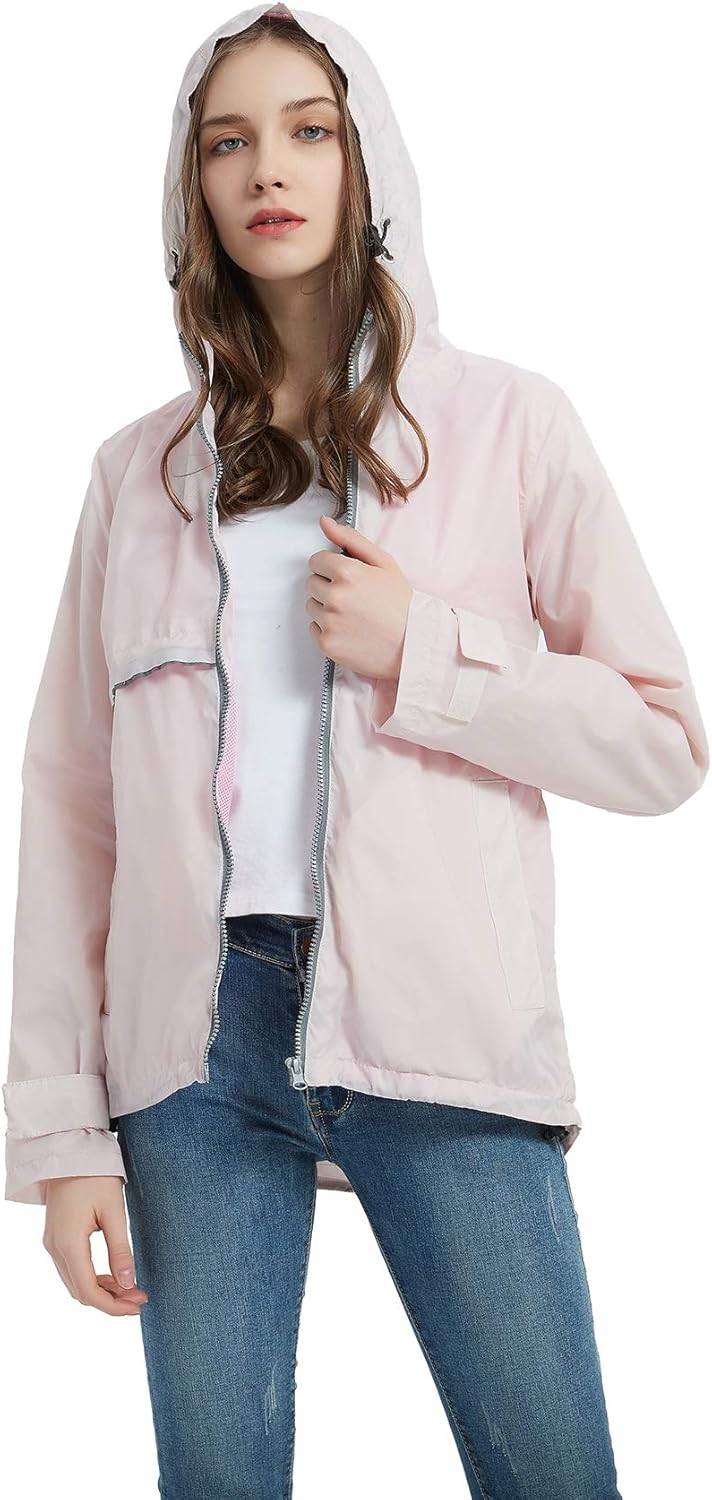 SUNDAY ROSE Women Rain Jacket Lightweight Waterproof Raincoat Hooded Windbreaker