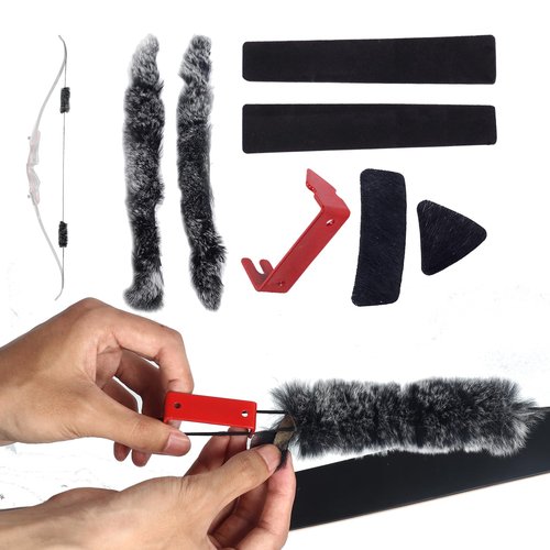 SPG Bow String Silencers for Recurve Bow, Bow String Silencer Set with Fur Arrow Rest Adhesive Bow Limb Silencer Strip for Recurve Bow and Traditional Longbow Perfect Shooting Accessories
