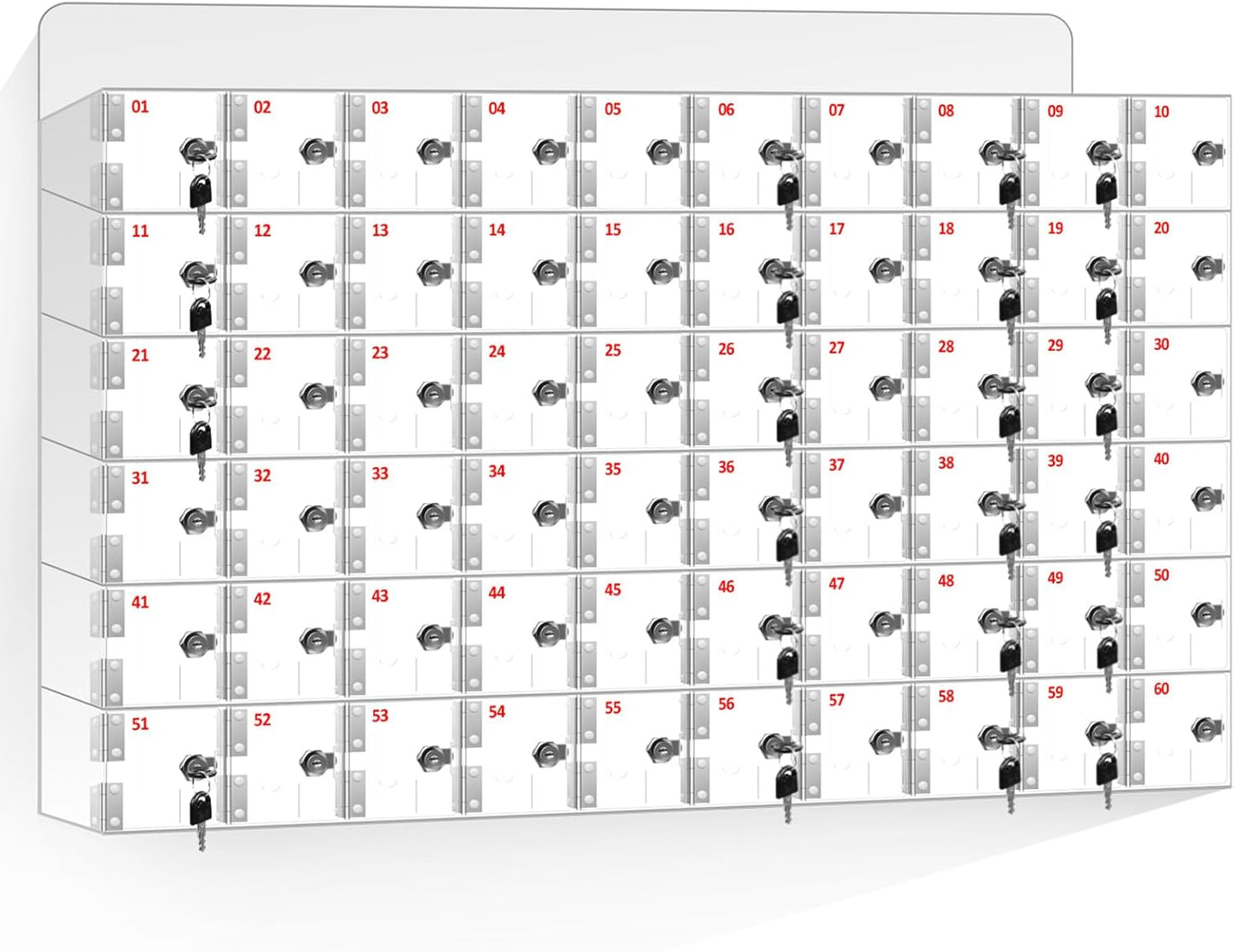 Cell Phone Locker, 100 Slots Clear Acrylic Phone Storage Box, Secure Wall Mounted Cell Phone Cabinet with Keys, Ideal for Workplace, Classroom, Fitness Center, Organized Cell Phone Storage