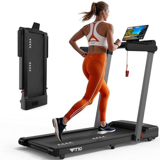 Foldable Treadmill for Home Walking Pad: 2 in 1 Walking Pad with Handle Bar & Bluetooth Speaker- Under Desk Treadmills with Dual LED Display and 12 preset Programs, APP Compatible