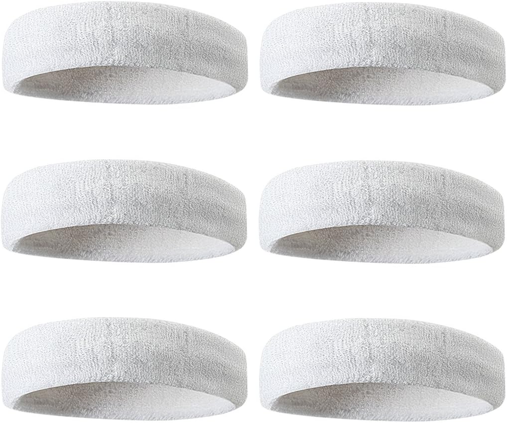 BEACE Sweatbands Sports Headband for Men & Women - 6PCS Moisture Wicking Athletic Cotton Terry Cloth Sweatband for Tennis, Basketball, Running, Gym, Working Out